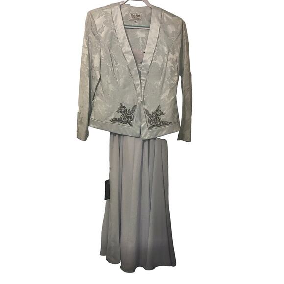 Vintage Light Grey Blue Mother of the Bride Pearl Accent Jacket Dress Sz 12 NWT - Picture 3 of 13